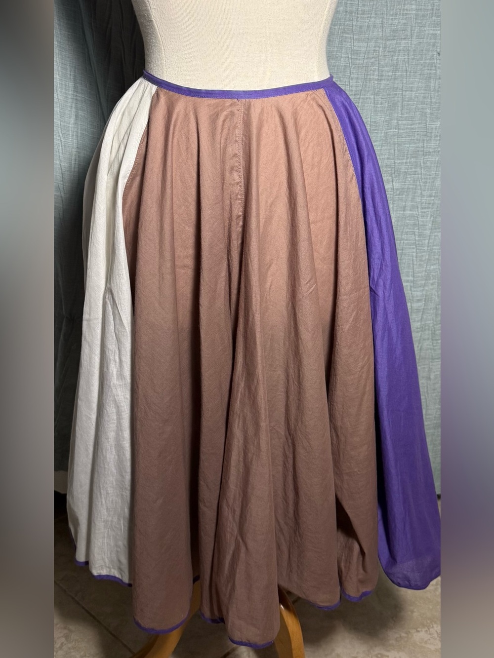 Colorblock Tricolor A-Line Skirt in Brown, Purple & White